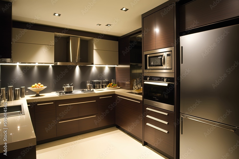 Fototapeta premium modern kitchen interior, cute and smart kitchen, kitchen interior design ideas.