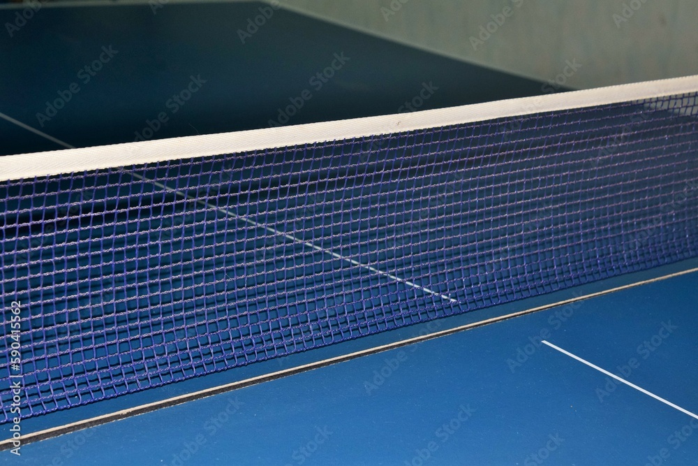 Table tennis net on the table close-up
