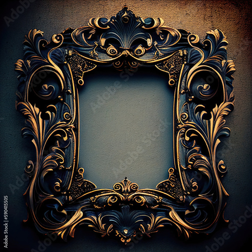 Old vintage gold ornate eleaborate frame. AI Generated.