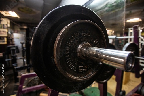 Close up detail shots of weights in an old school bodybuilding gym