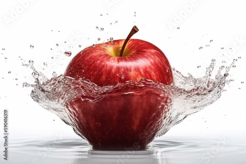 red apple in water splash isolated on white
