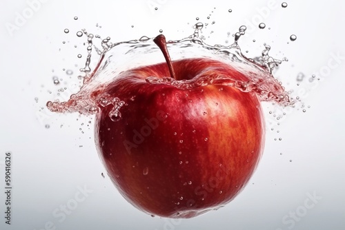 red apple in water splash isolated on white