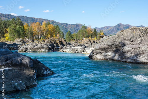 View of river Katun in Altay mountains in the autumn