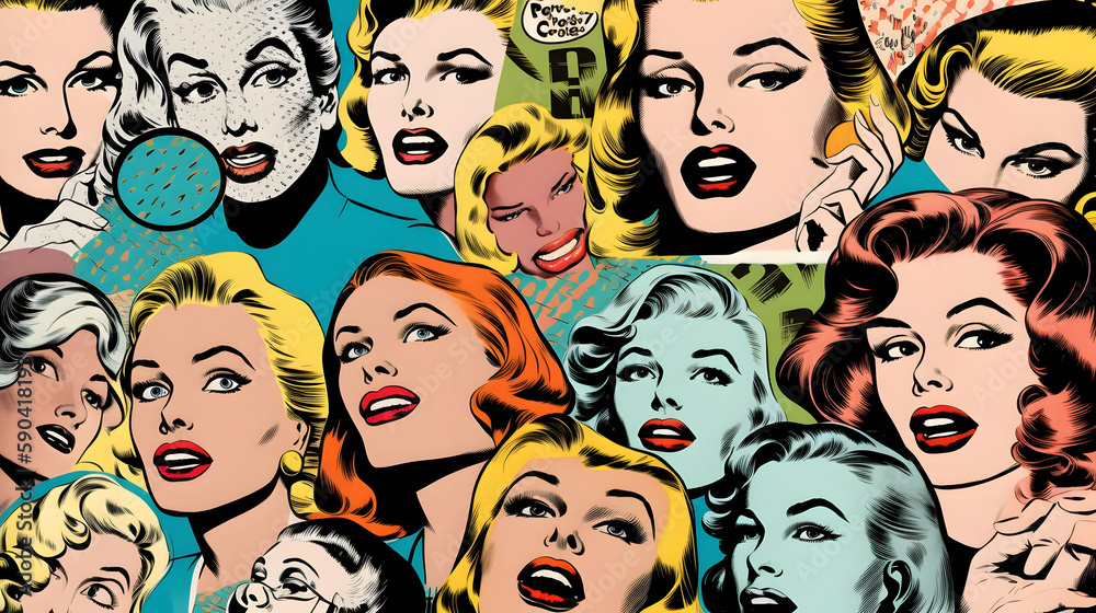 Emotive Expressions: Illustrated Retro Comic Collage - AI Art Emotive Expressions: Illustrated Retro Comic Collage - AI Art