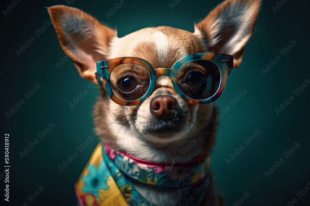a cute chihuahua character wearing sunglasses
