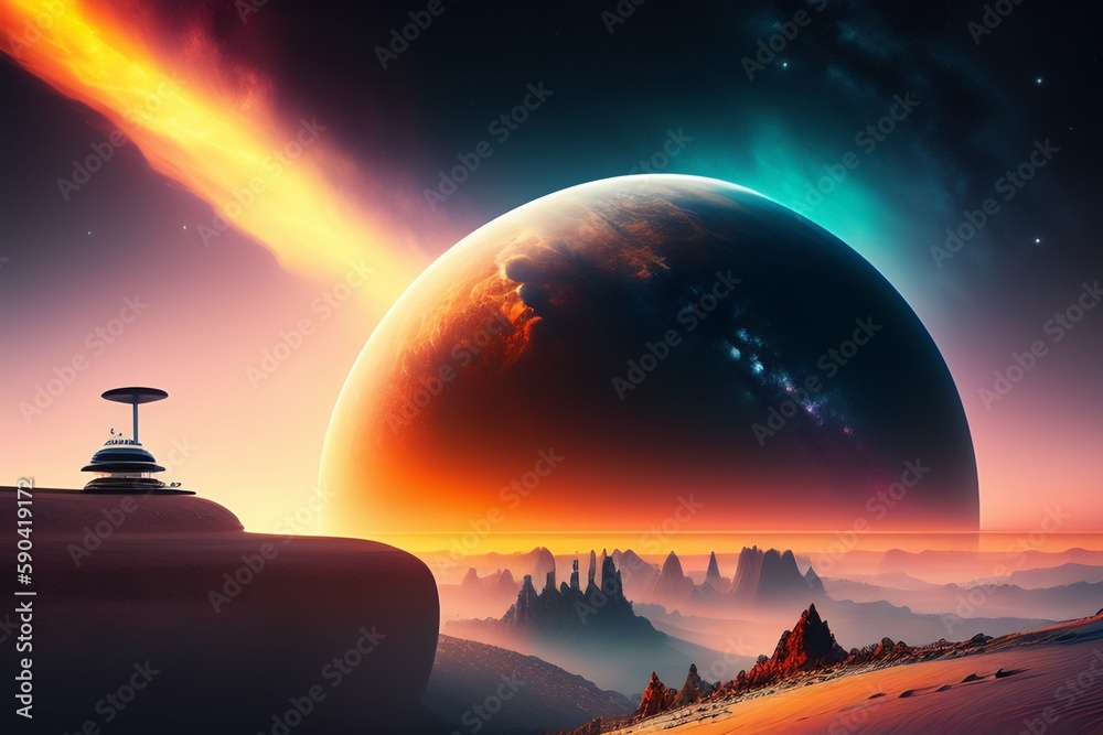 sunrise over the planet background, Generative ai