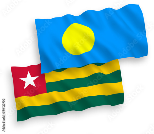 Flags of Togolese Republic and Palau on a white background