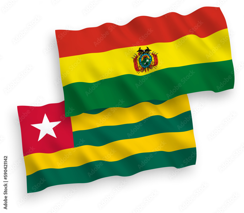 Flags of Togolese Republic and Bolivia on a white background Flags of Togolese Republic and Bolivia on a white background