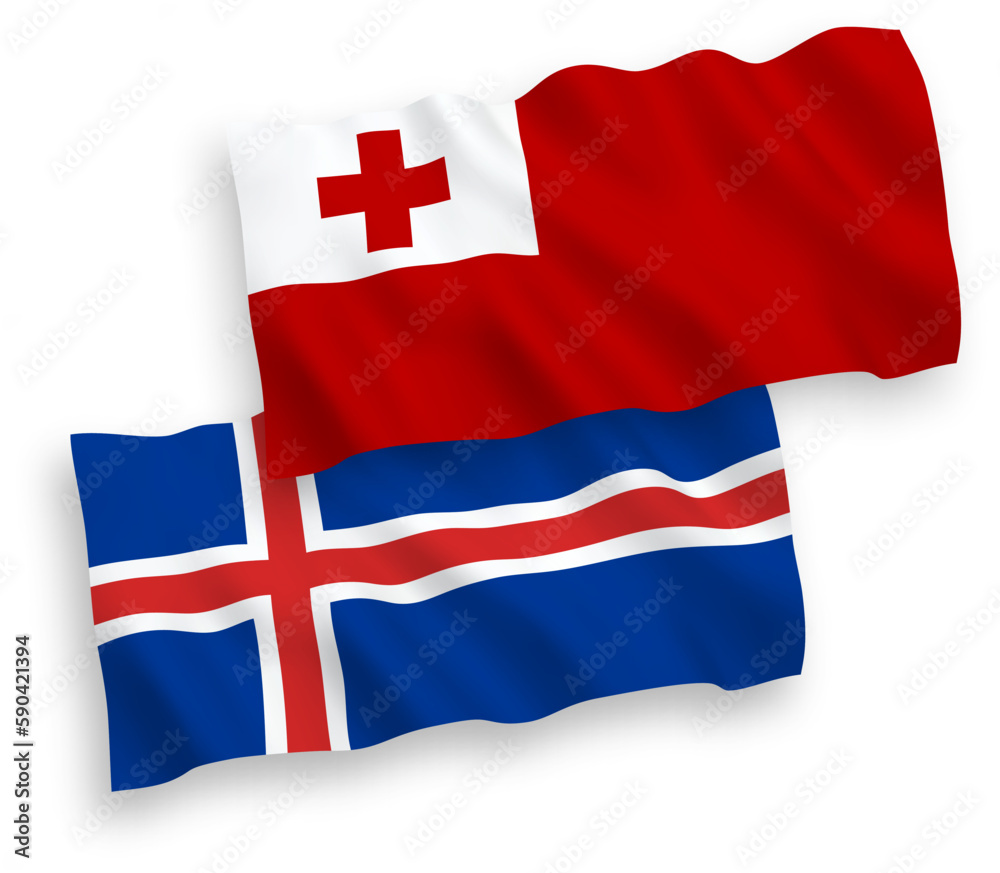 Flags of Kingdom of Tonga and Iceland on a white background