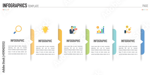 Origami infographic template or element with 5 step, process, option, colorful icons, label, bar, rectangle, row, paper cut, button, tag, simple, minimal, modern style for sale slide, internet, banner