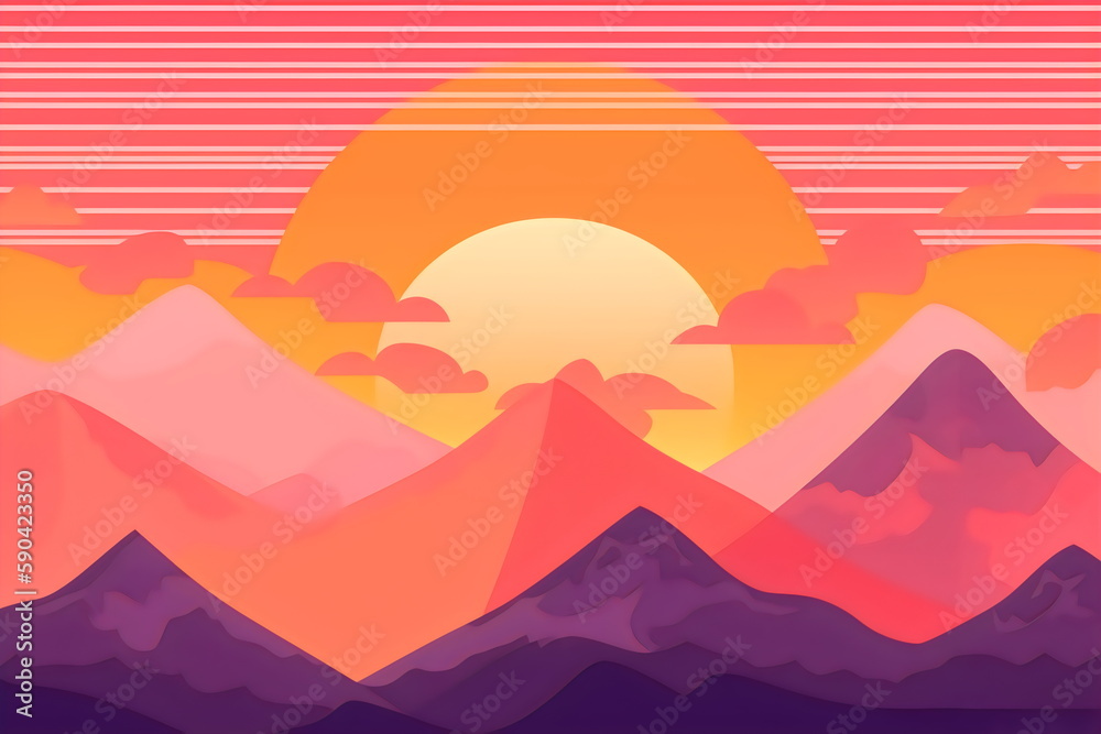 abstract mountains and sun risograph texture art print, made with generative ai