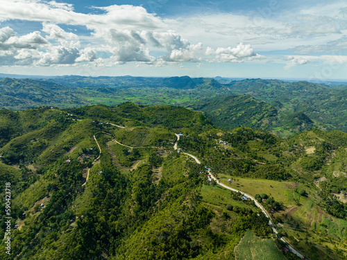 Aerial view of farmland in a valley in a mountainous province. Negros  Philippines