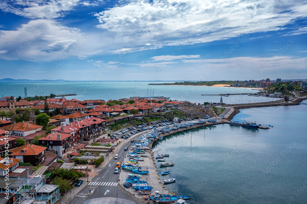 General aerial view of Nessebar, an ancient city on the Black Sea coast of Bulgaria