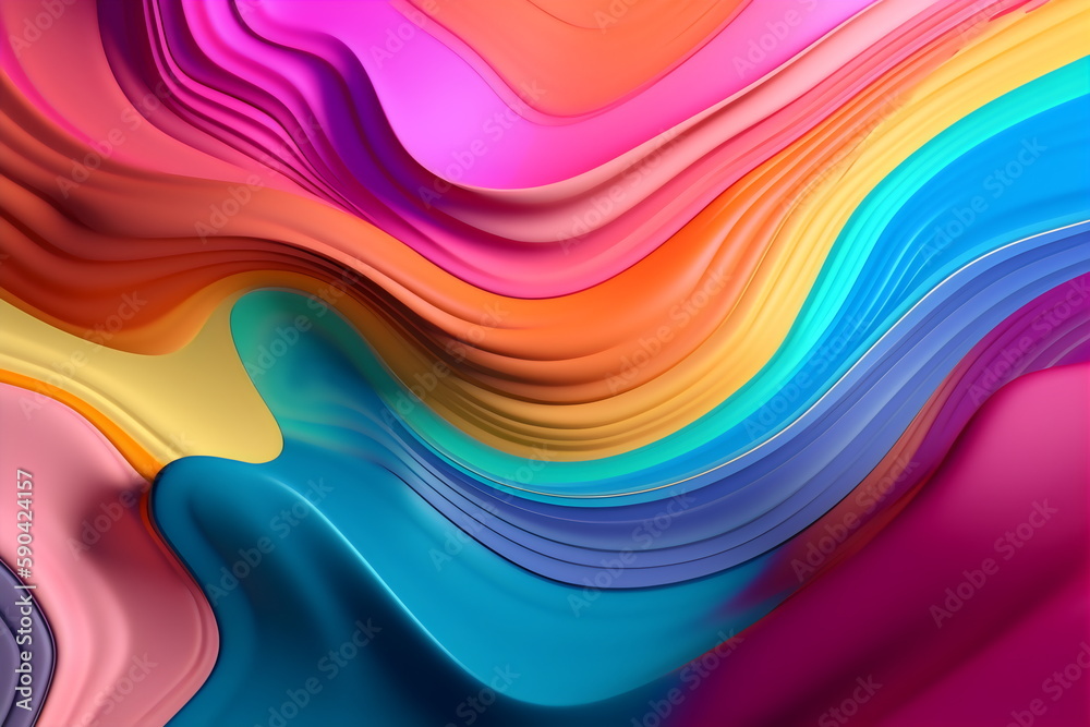 abstract layered colorful rainbow wave shape background, made with generative ai