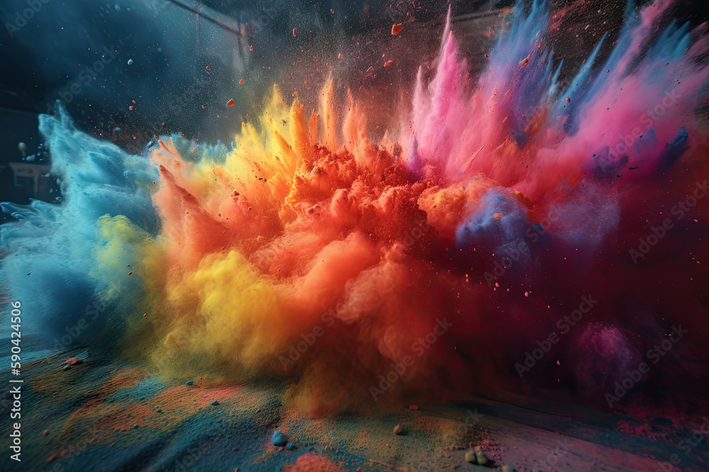 Explosion of colored paint and dust. Generative AI