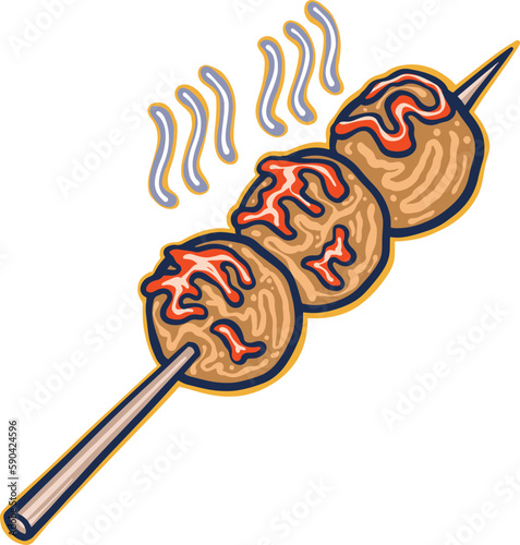 FUNNY AND UNIQUE GRILLED MEATBALLS VECTOR ILLUSTRATION