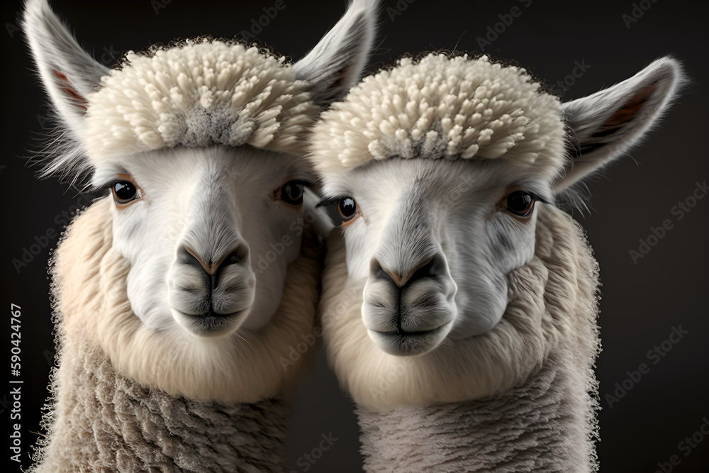 white alpacas Selfy, (lama, llama), generative AI white alpacas Selfy, (lama, llama), generative AI