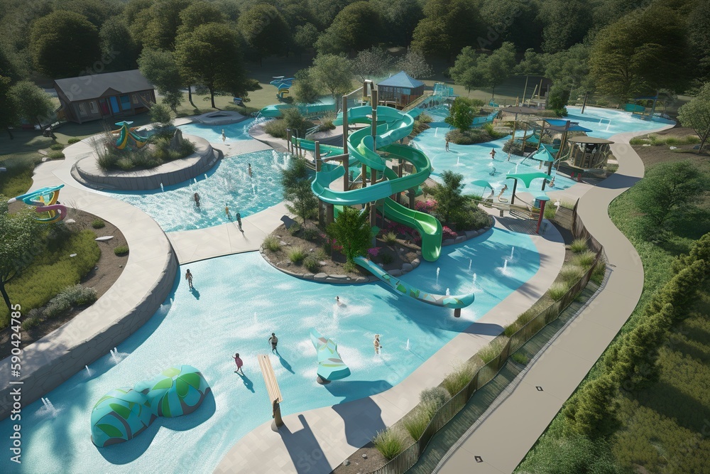  Design a park that has a water park area with slides , generative artificial intelligence