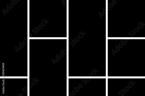 Mondrian of style pattern. Design mosaic tile black and white background. Design print for illustration, texture, textile, wallpaper, background. Set Q