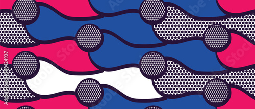 African ethnic traditional blue and pink pattern. seamless beautiful Kitenge, chitenge, Ankara style. fashion design in colorful. Geometric circle abstract motif. Ankara prints, African wax prints