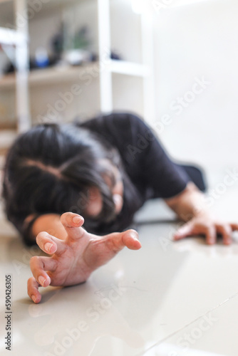 Bild auf Leinwand Sick girl with epileptic seizures at home.