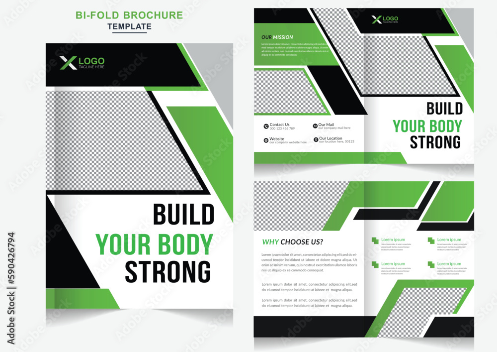 Corporate fitness  bi-fold brochure design template gym bi-gold brochure modern fashion fitness company profile design template