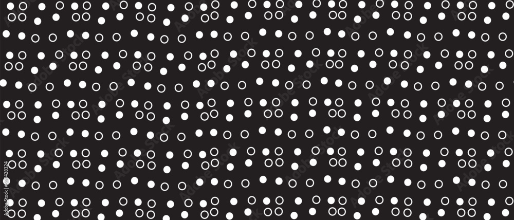 White polka dot pattern on black background. Straight dot pattern for backdrop and wallpaper template. Simple classic polka dot lines with repeat stripes texture. Polka background, vector illustration