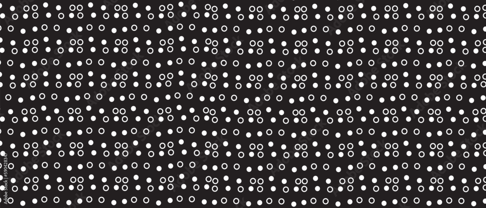 White polka dot pattern on black background. Straight dot pattern for backdrop and wallpaper template. Simple classic polka dot lines with repeat stripes texture. Polka background, vector illustration