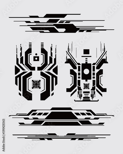  Science Fiction futuristic sci-fi streetwear element poster clip art hi tech template cyberpunk interface strips editable