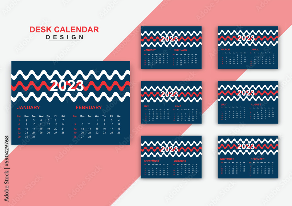 Abstract creative 2023 6page desk calendar design set vector template.