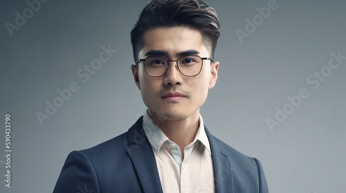 メガネをかけた真面目なアジア系ビジネスマン 