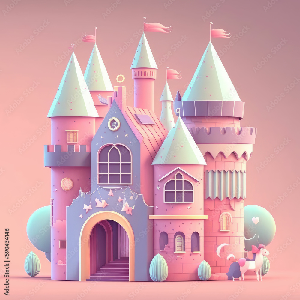 Whimsical cotton candy kingdom with pastel colors and castle in the cloud ,made with Generative AI Whimsical cotton candy kingdom with pastel colors and castle in the cloud ,made with Generative AI