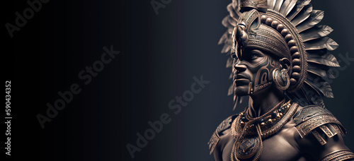 Aztec or mayan warrior bronze statue ,not a real person, made with Generative AI