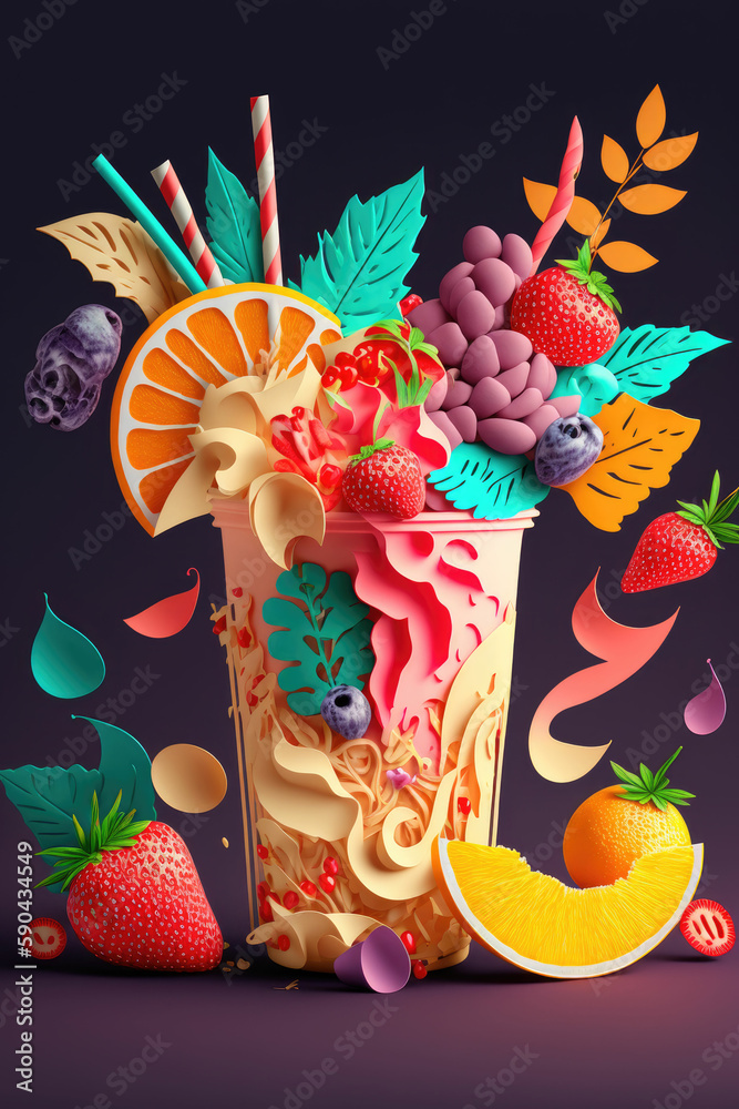 Tropical juice drink, exotic fruit smoothie ,made with Generative AI