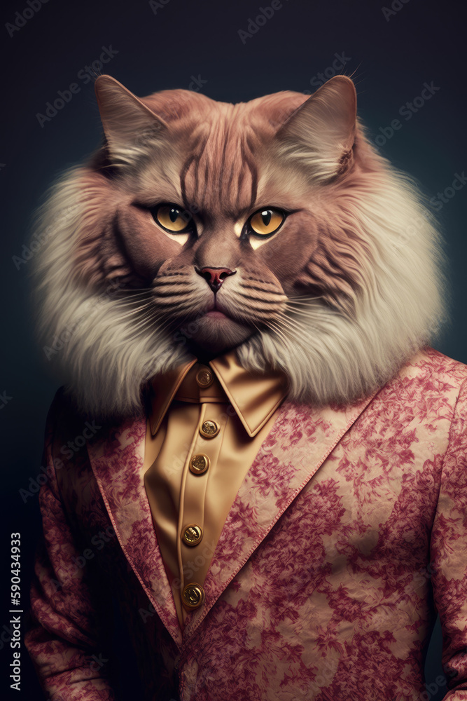 Elegant cat with formal suit, aristocratic pet ,made with Generative AI