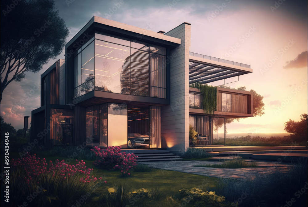 Luxury modern residence building - family villa with a futuristic design, exterior ,made with Generative AI Luxury modern residence building - family villa with a futuristic design, exterior ,made with Generative AI