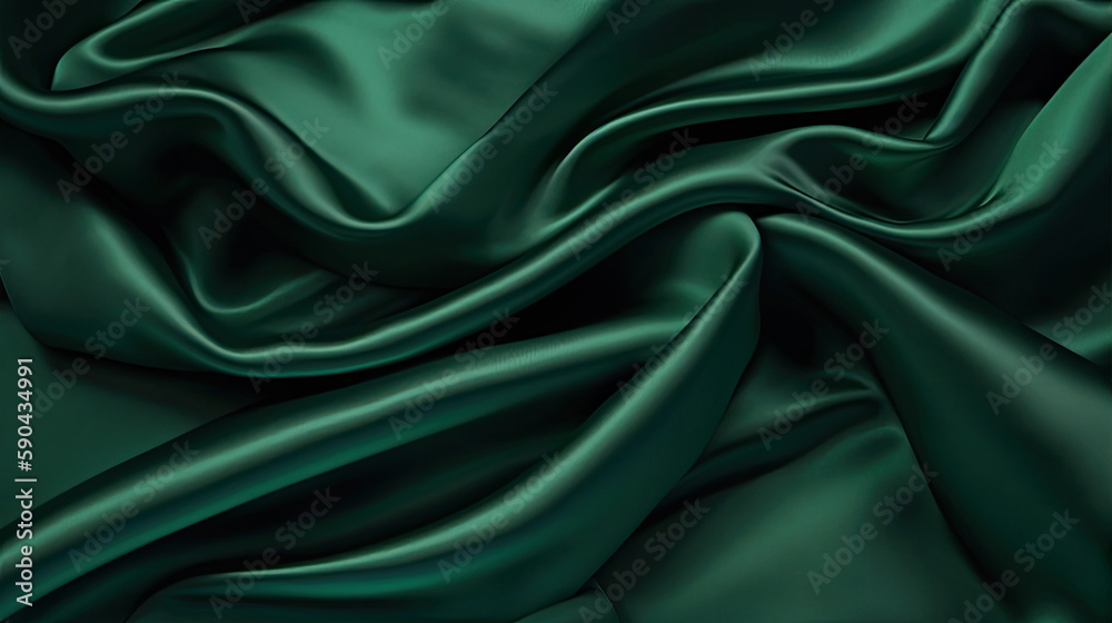 Dark Green Luxurious Silk Satin: Opulent, Glossy, and Elegant Background Designs. Generative AI Illustration.