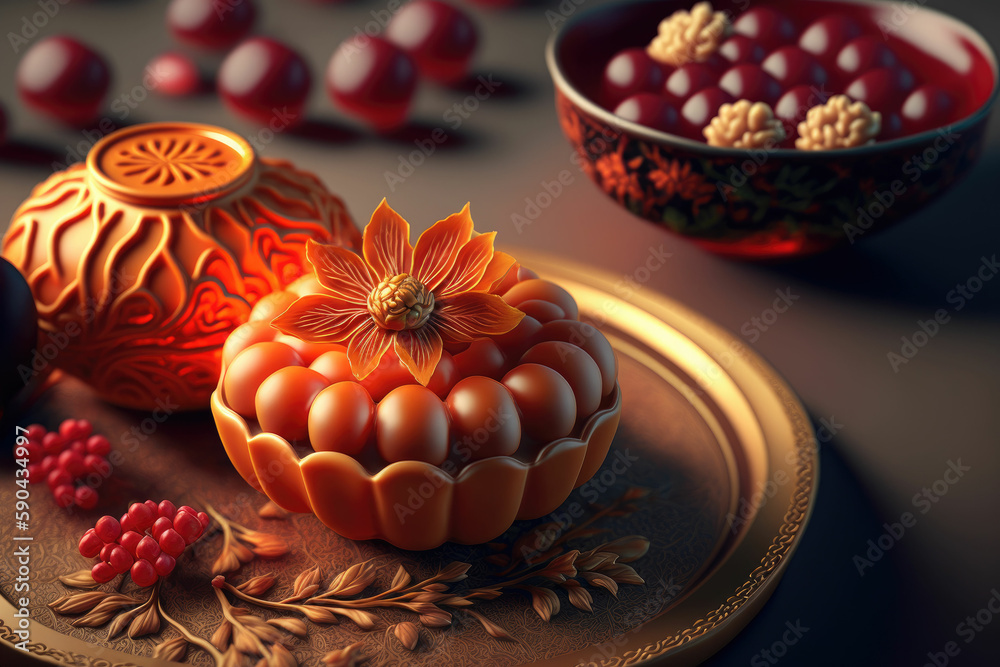 A celebratory Chinese occasion such as a festival or wedding, featuring traditional and delicately prepared Chinese sweets, confections, and appetizers ,made with Generative AI