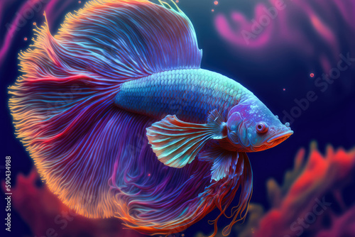 Colorful beta fish underwater environment  made with Generative AI