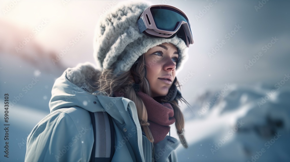 スキー場に遊びにきた女性・スノーボーダー・スキーヤー・アスリート（Generative AI）
 - obrazy, fototapety, plakaty 