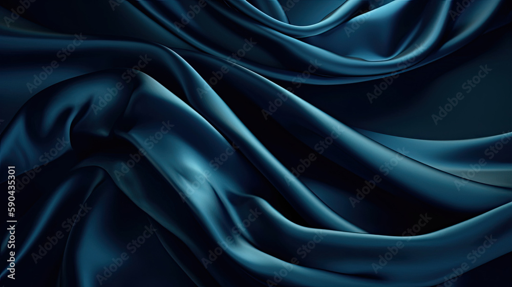Fototapeta premium Dark Blue Luxurious Silk Satin: Opulent, Glossy, and Elegant Background Designs. Generative AI Illustration.