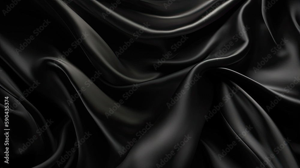 Fototapeta premium Black Luxurious Silk Satin: Opulent, Glossy, and Elegant Background Designs. Generative AI Illustration.