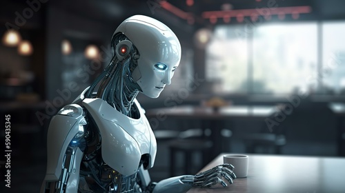 カフェにいるロボット（Generative AI） 