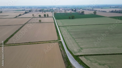 Europe, Italy, Milan - Water emergency and drought in Lombardy, lack of water for irrigation of cultivated fields - drone view of rice fields with no water - agriculture and dry land