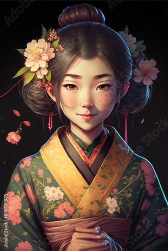 Beautiful Japanese Woman Dress in Kimono