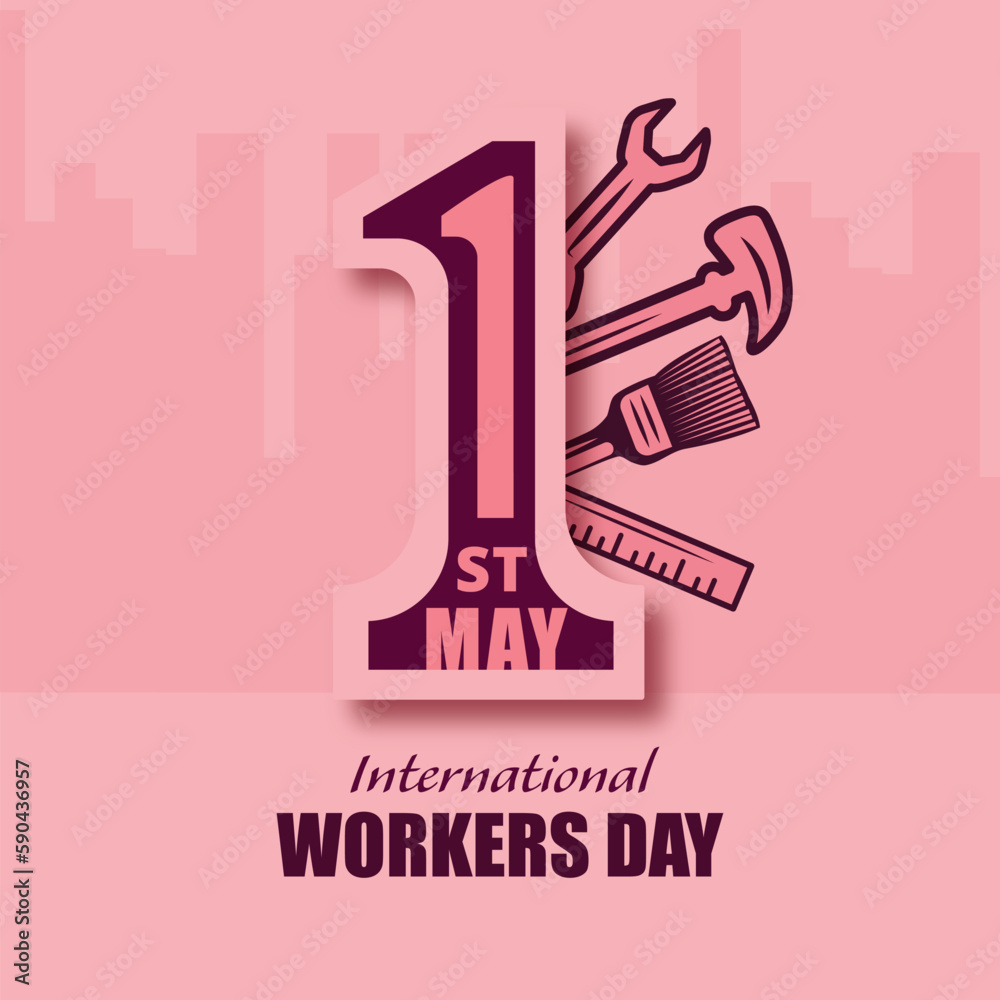 1st may - Happy workers day illustration - obrazy, fototapety, plakaty 