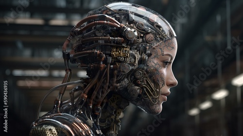 AIロボット・機械的な脳を持つ女性の横顔イメージ（Generative AI）
 photo