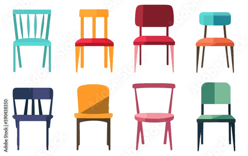 set vector illustration of colorful chairs isolated on white background