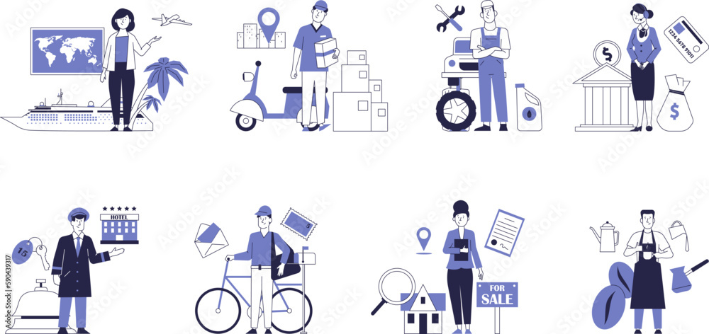 Set of various workers in the service industry. Vector concepts of services. Set of various workers in the service industry. Vector concepts of services.