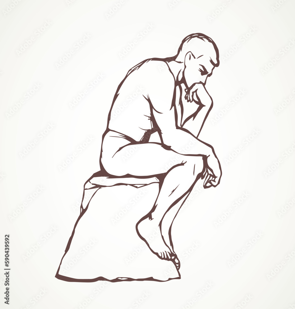Fototapeta premium Vector drawing. Sculpture of a male thinker